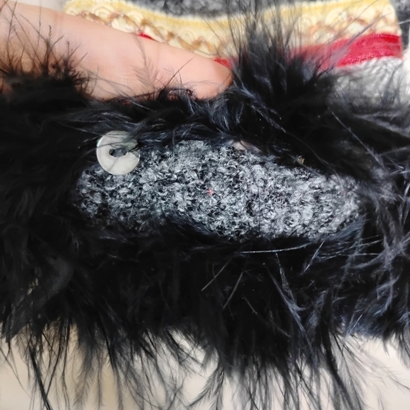 Vintage Ruby Cho Feather Trim Floral Embroidered Cardigan Sweater Holiday Artsy - Picture 5 of 11